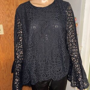 Mossimo Black Lace Bell Sleeve Top XL